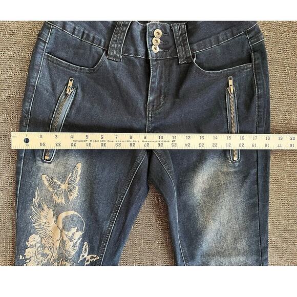 Hot Topic Butterflies & Skulls Low-Rise Girls Flare Jean, Y2K, Gothic, Size 7 - Picture 13 of 14